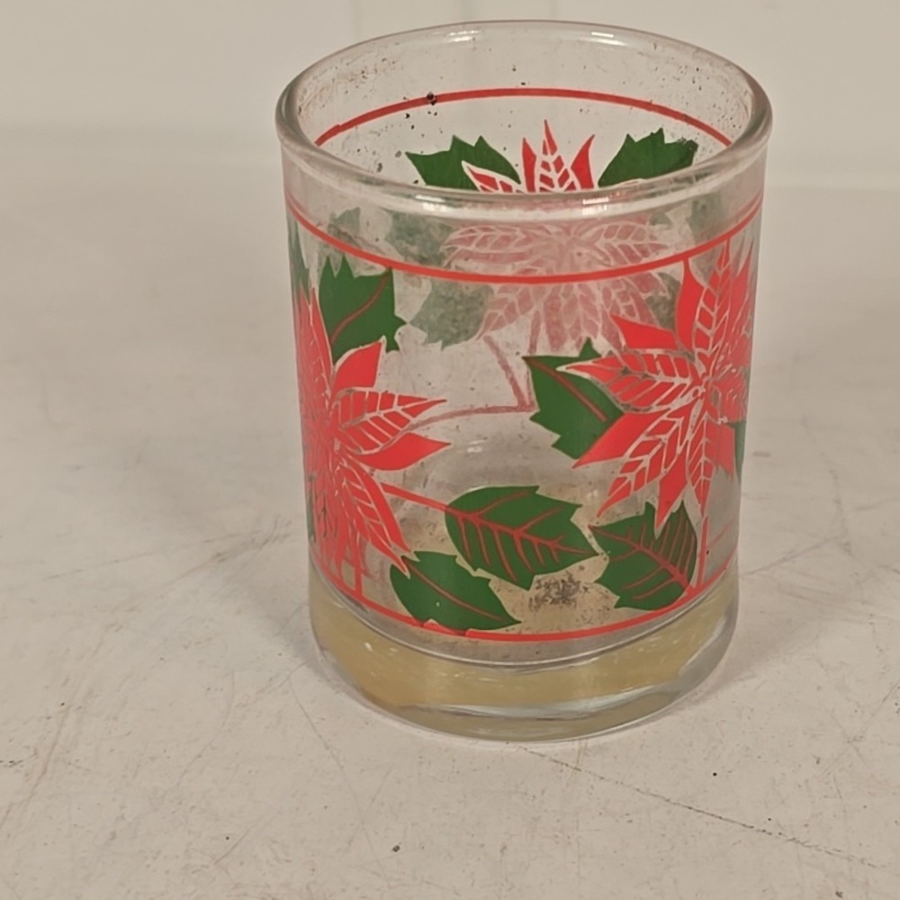 Anchor Hocking Pointsetta Shot Glass Votive Candle Holder